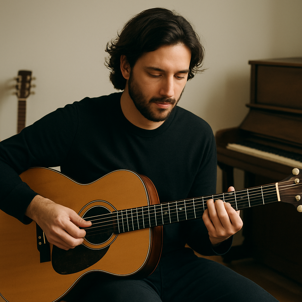 Guitar player practicing repertoire
